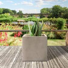 Sapcrete 12 In L Square Concrete Plant Pots Modern Lightweight Planters With Drainage Hole For Outdoor Patio Weathered Weathered Concrete
