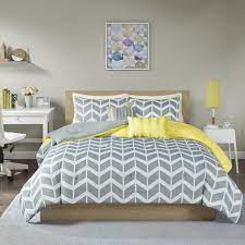 Yellow Gray White Bedroom Bed Bedspread