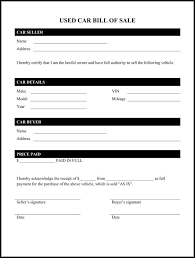 Printable Sample Auto Bill Of Sale Form Forms And Template In 2019