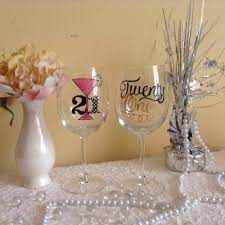 Painted 21st Birthday Wine Glass