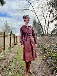70s Vintage Leather Trench Coat W Hood