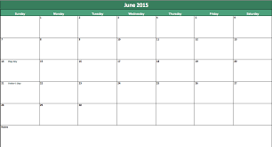 June 2015 Calendar My Excel Templates