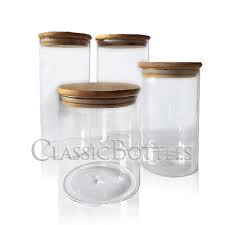 bamboo lid round airtight glass jar