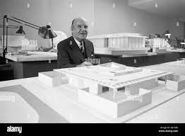 Edward Durell Stone with a model for ...