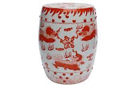 Astin Red Chinoiserie Garden Stool