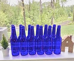 12 cobalt blue glass beer bottles diy