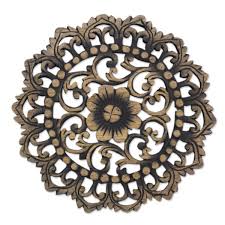Flower Wood Carving Wall Panel From