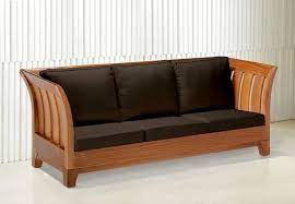 solid wood sofa curved sides cushioned