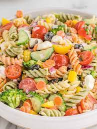 tri color pasta salad together as family