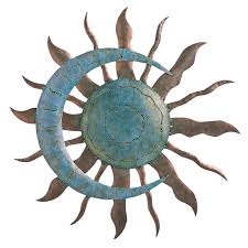 Round Copper And Tuirquoise Metal Sun