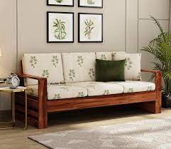 3 seater printed fabric wooden sofa