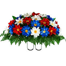 The best way to ensure that the your loved one's grave site looks at its absolute best, these silk cemetery flowers and wreaths are all you need to display your love for a long. Sympathy Silks Artificial Cemetery Flowers Red White Blue Dahlia Saddle For Headstone Walmart Com Walmart Com