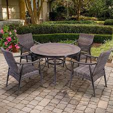 Kadehome Brown 48 In Round All Weather Faux Wood Top Outdoor Dining Table With Umbrella Hole