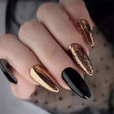 black gold sparkly false nail short