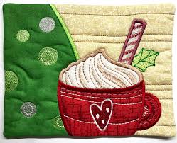 embroidered holiday mug rugs