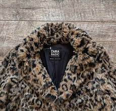 Zara Basic Leopard Faux Fur Coat Womens