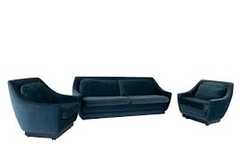 set of art deco style velvet blue sofa