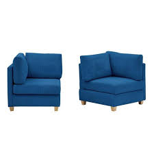 126 38 in w square arm modern convertible corduroy fabric straight l shaped sofa comfortable combination in blue