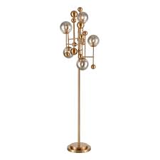 Elk Home Ballantine 5 Light Floor Lamp In Aged Brass With Mouth Blown Smoked Glass Orbs Metropolitandecor