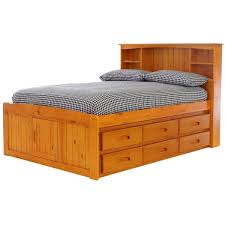 Os Home And Office Furniture Model 82121k12 22 Solid Pine Full Captains Bookcase Bed With 12 Drawers In Warm Honey