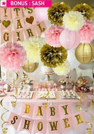 pink and gold baby shower decorations