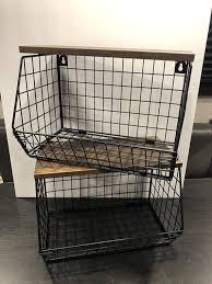 2pcs Storage Wire Baskets With Wood Lid