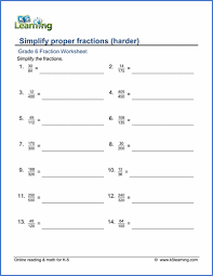 Grade 6 Fractions Worksheets Simplify