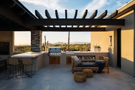 L Shaped Outdoor Kitchen With Pergola