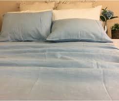 Blue Bed Sheets In Natural Linen Top