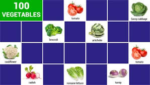 100 vegetables cards with names and