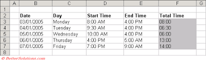 Excel Dates Times Time Sheet