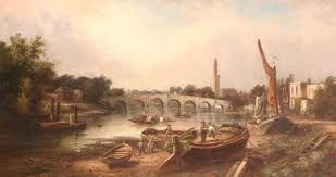 old kew bridge london with barges and
