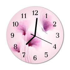 Glass Wall Clock Flowers Flowers Pink