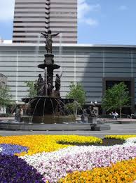 fountain square and the flower carpet