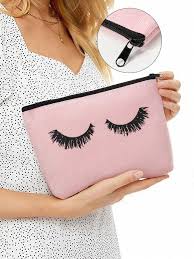 pink eyelash pattern cute makeup bag