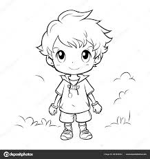 coloring page outline cute little boy