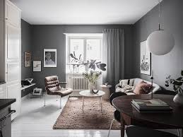 small apartment with dark grey walls