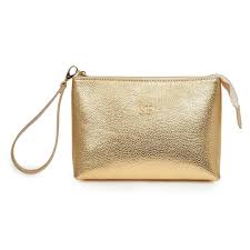 leather cosmetic bag genuine gold