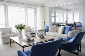 White Sofa With Blue Accent Chairs