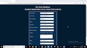 html and css student registration form