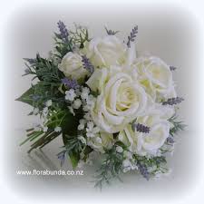 white rose and lavender wedding bouquet