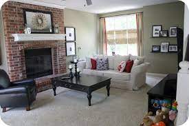 red brick fireplace living room red