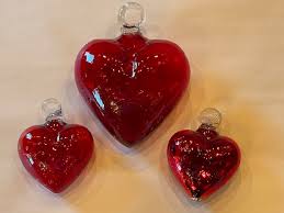 Red Blown Glass Hearts Large Small Or