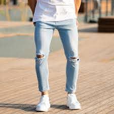 Men S Light Blue Jeans With Rips