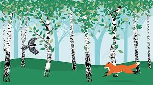 緑の葉と漫画の動物イラストと白樺の木のある森の風景 背景, 葉, 木, と背景画像素材無料ダウンロード - Pngtree