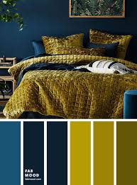 Chartreuse And Dark Blue Bedroom