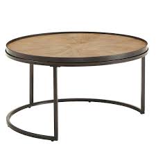 Oak Medium Round Wood Coffee Table Set