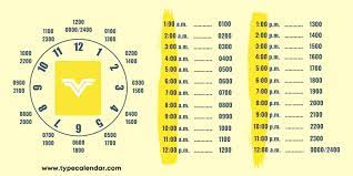 free printable military time chart