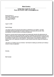 Sample Cover Letter For Security Guard Position Form To Download