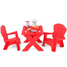 Kids table and chairs 2 + 1 or 4+1 wooden set furniture for toddlers children. Plastic Children Kids Table Chair Set 3 Piece Play Furniture In Outdoor Red Children Furniture Sets Aliexpress